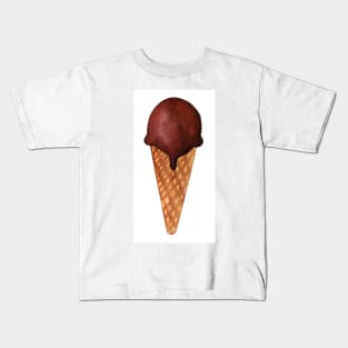 Chocolate ice cream with crispy waffle cone. Watercolor food illustration isolated on white. Design for fabric, wallpaper, menu, packaging, print, wrapping, baby room. Kids T-Shirt